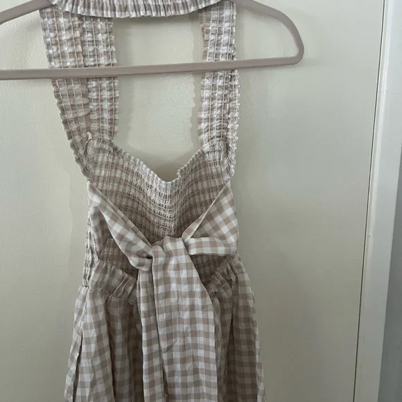 Petal & Pup Beige and White Gingham Smocked Sundress - Picture 5 of 5